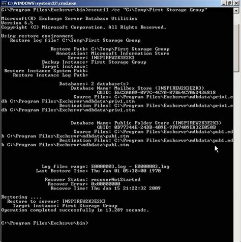 Exchange Database Recovery – Using eseutil commands.